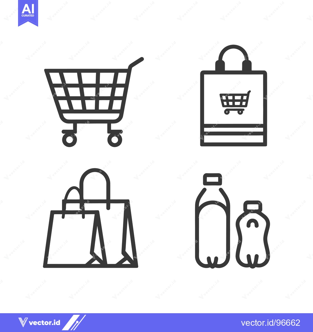 Premium Vector dari Shopping Cart, Shopping Bags, and Bottles Line Icons