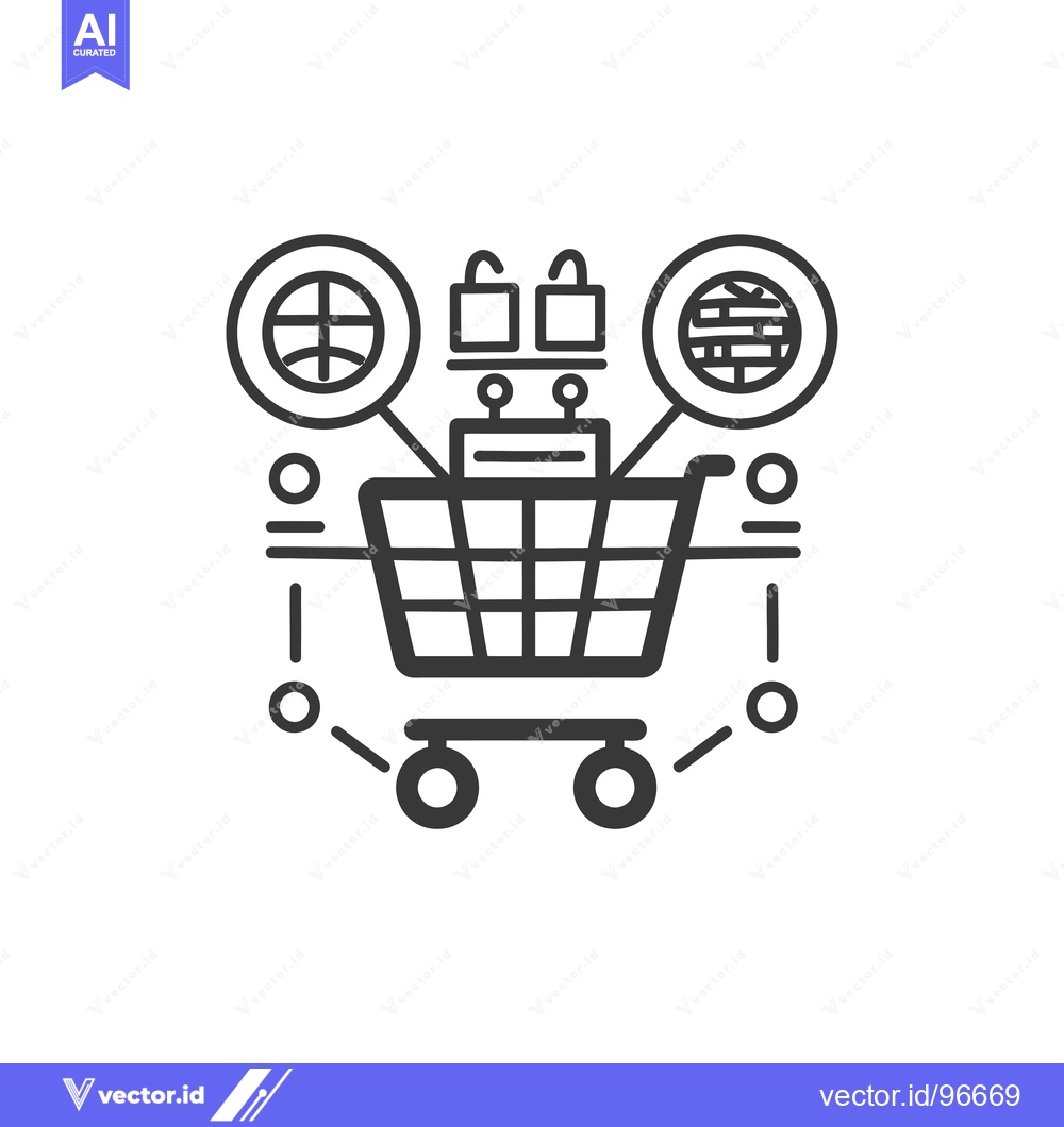 Premium Vector dari Shopping Cart with Globe and Shopping Bags Icon