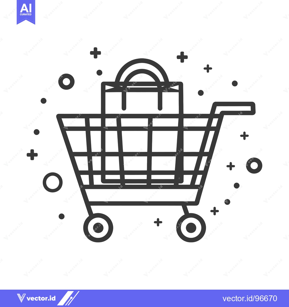 Premium Vector dari Shopping Cart with Paper Bag and Decorative Elements