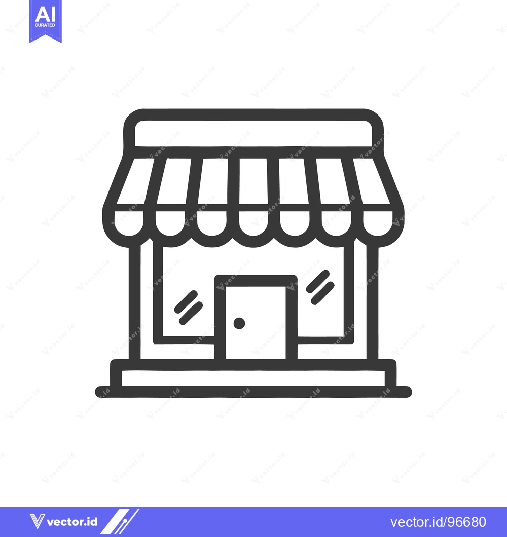 Premium Vector dari Minimalist Storefront Icon with Awning and Doorway Design
