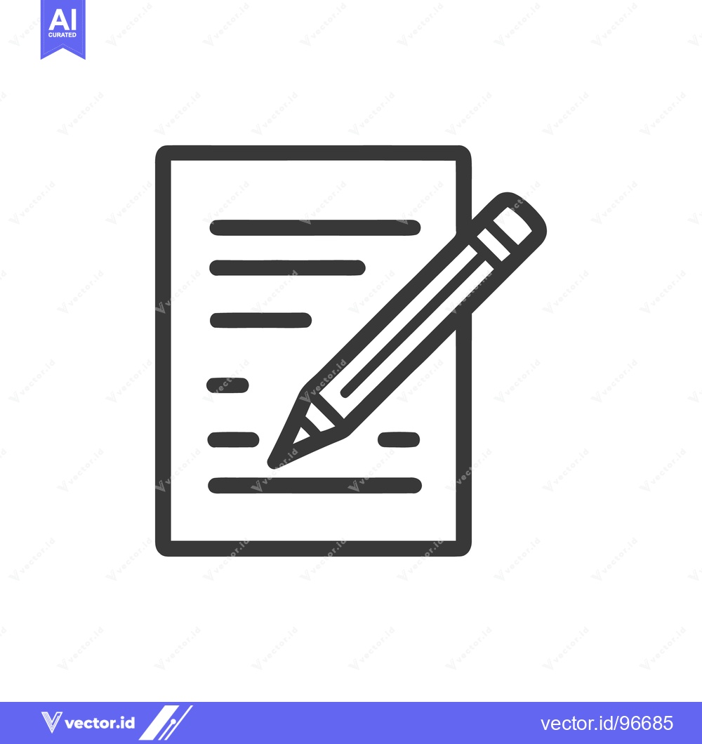 Premium Vector dari Minimalist Icon of Writing: Pencil on Lined Paper, Dark Gray Outline