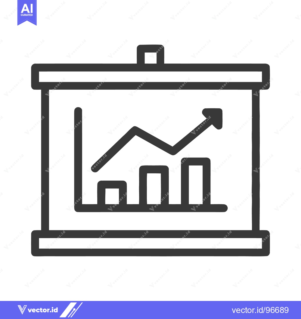 Premium Vector dari Presentation Board Icon: Upward Trending Bar Graph with Arrow