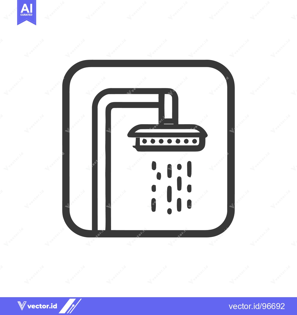 Premium Vector of Minimalist Shower Head Icon with Water Droplets in Square Frame