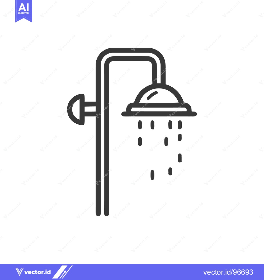 Premium Vector of Minimalist Shower Head Icon with Water Droplets, Outline Style