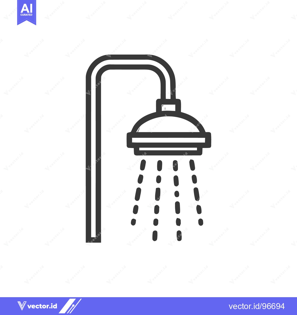 Premium Vector of Minimalist Shower Head Icon with Water Droplets in Black and White