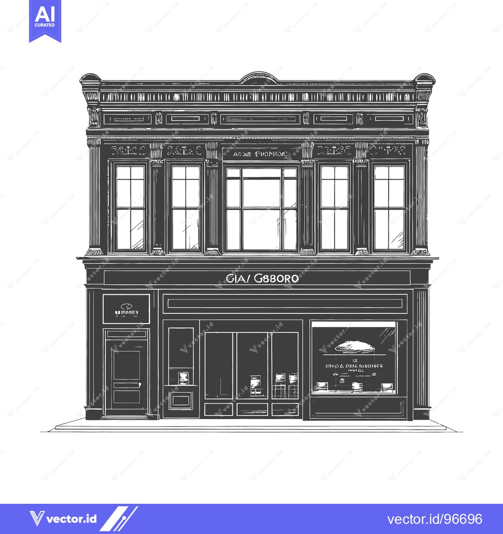 Premium Vector of Detailed illustration depicting a two story building with architectura