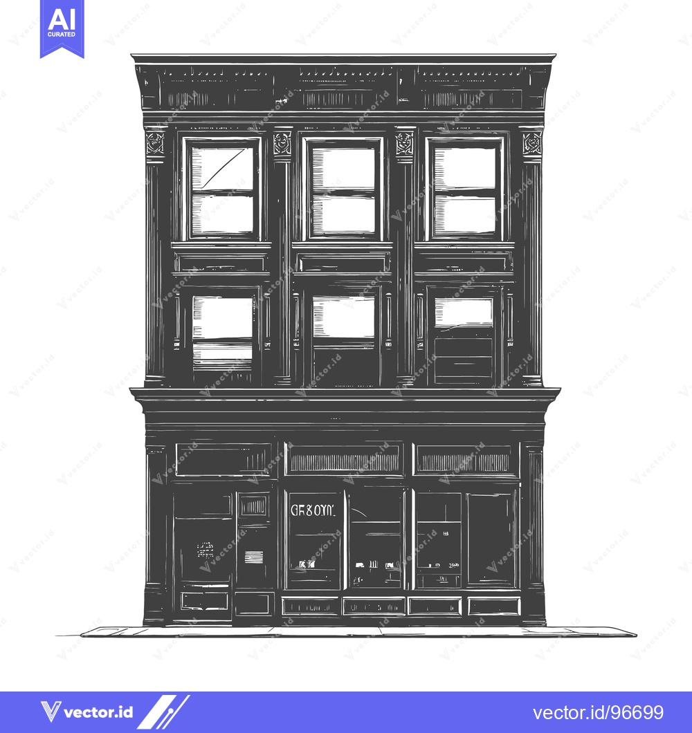 Premium Vector of A detailed illustration depicting a vintage building facade design