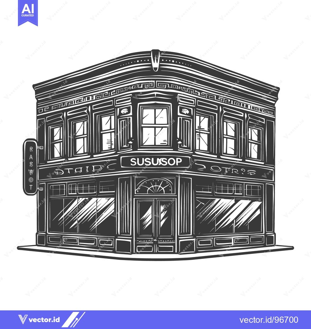 Premium Vector of Black and white drawing of a corner building illustration