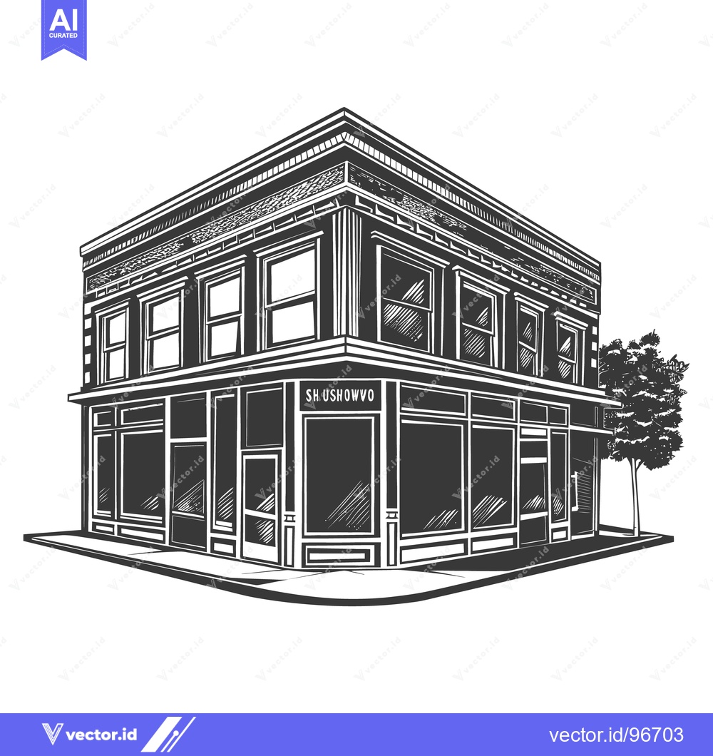 Premium Vector dari A black and white artistic drawing of a corner building