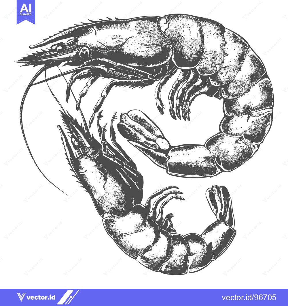 Premium Vector of Two detailed illustrations of large shrimp depicted from the side