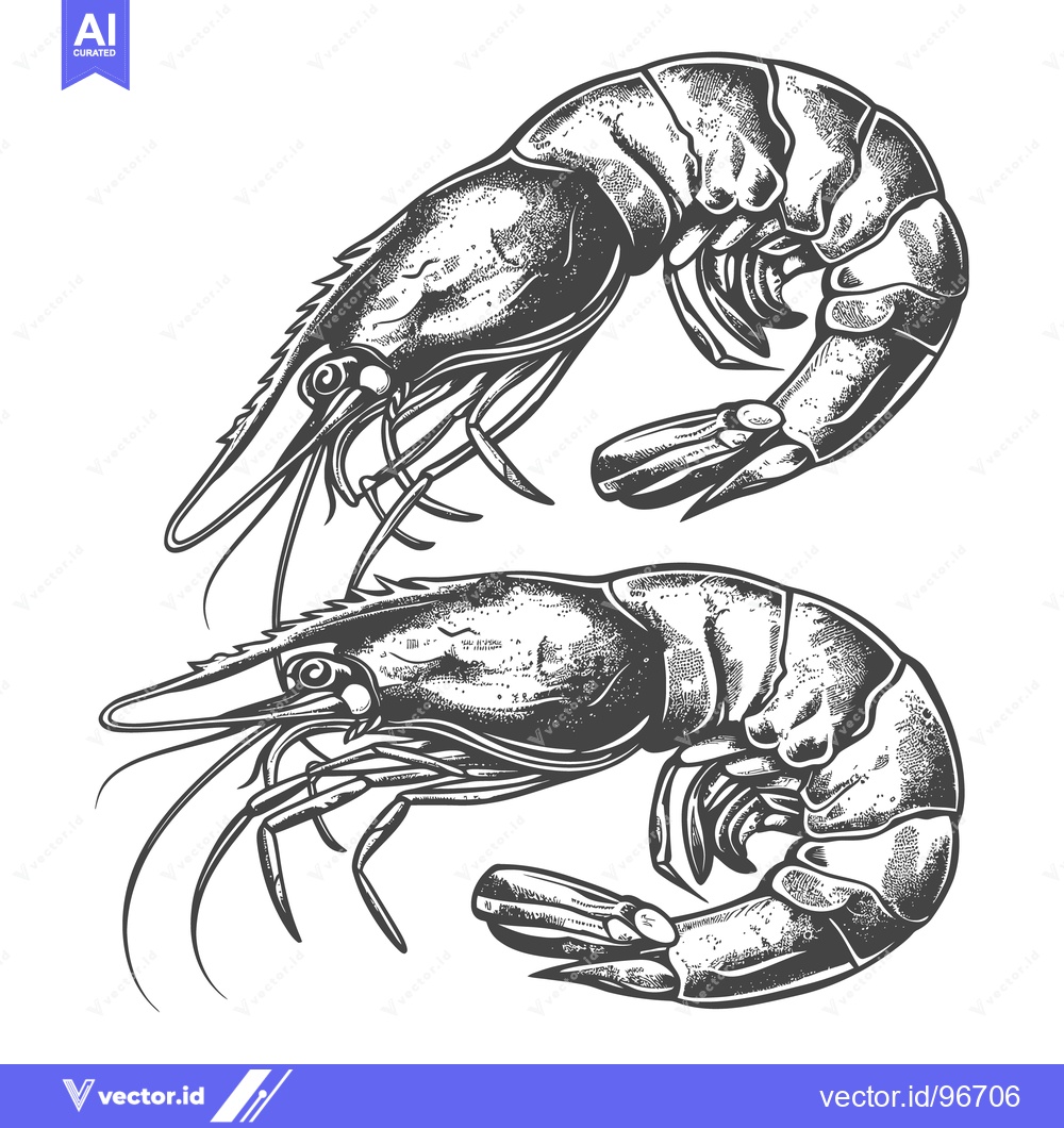 Premium Vector dari Detailed illustration features two detailed shrimp with long antennae