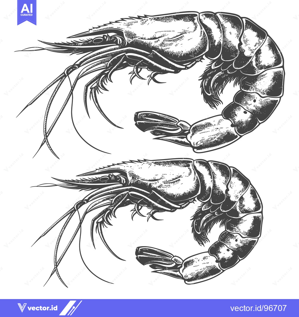 Premium Vector of Two Detailed Illustrations of Shrimp on a White Background