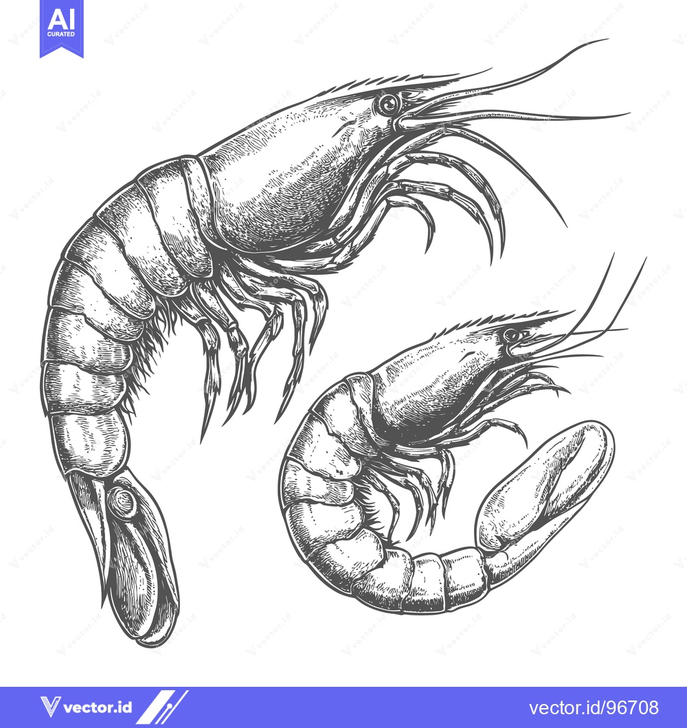 Premium Vector dari Detailed black and white illustration of two shrimp on white backgroun