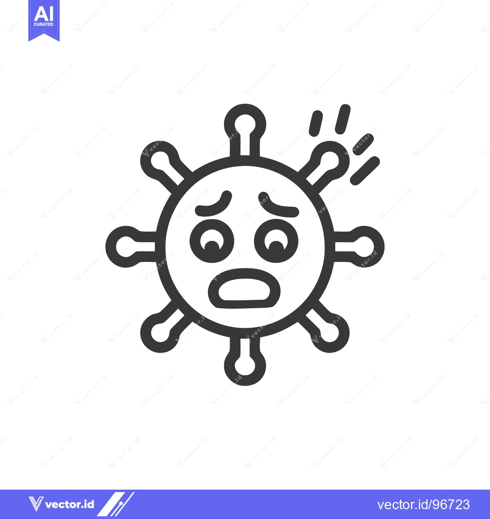 Premium Vector dari Sad Coronavirus Icon: Simple Line Art of a Virus with a Frowning Face