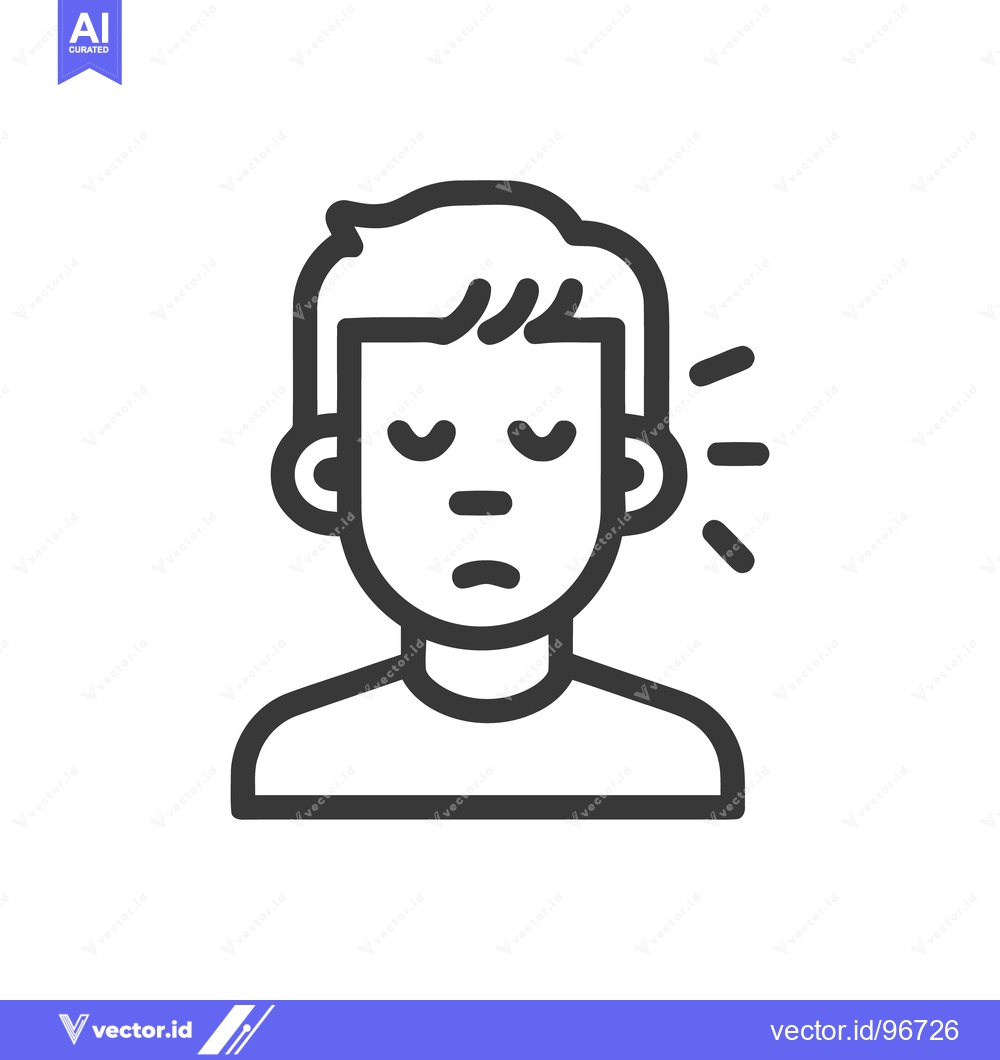 Premium Vector dari Ear Pain Icon: Man Suffering from Otalgia, Line Art Illustration