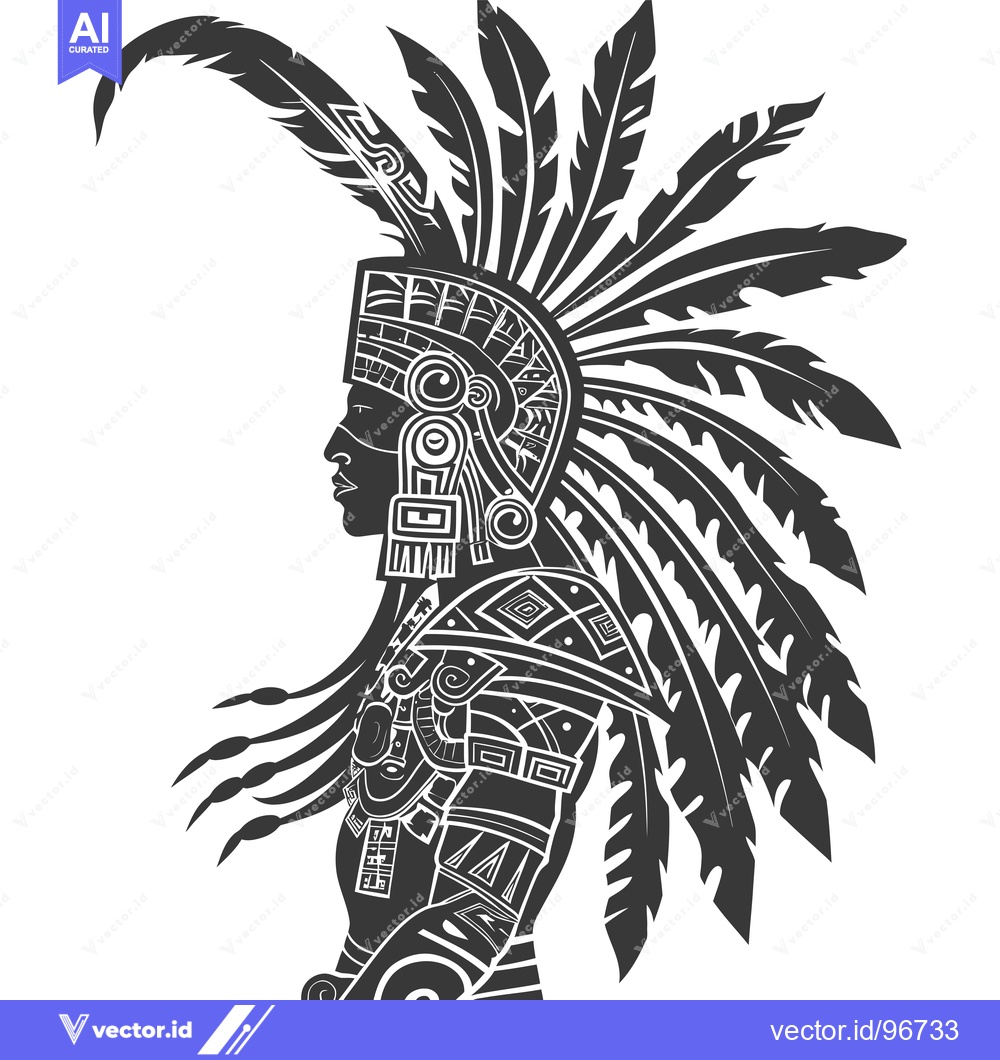 Premium Vector of Side Profile of a Native American Warrior with Elaborate Headdress and