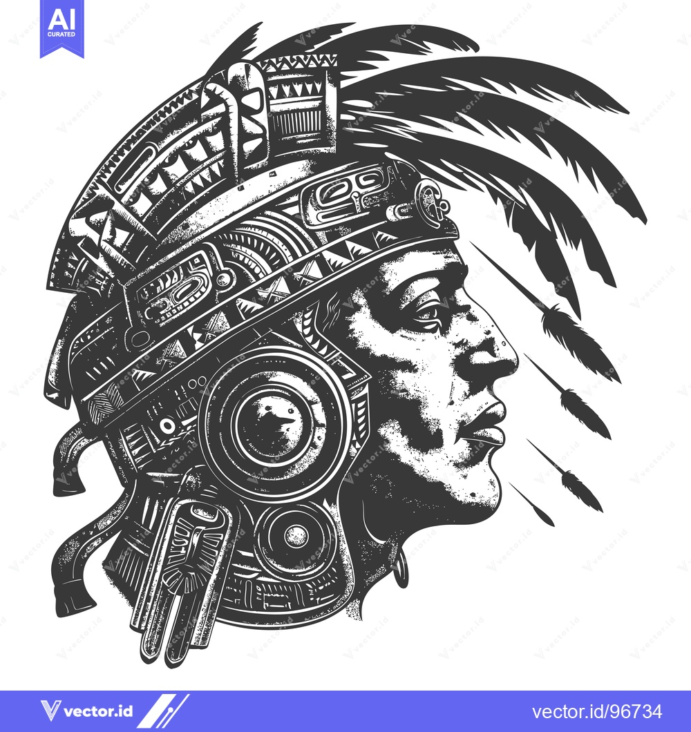 Premium Vector dari Side Profile of an Indigenous Person Wearing a Feathered Headdress