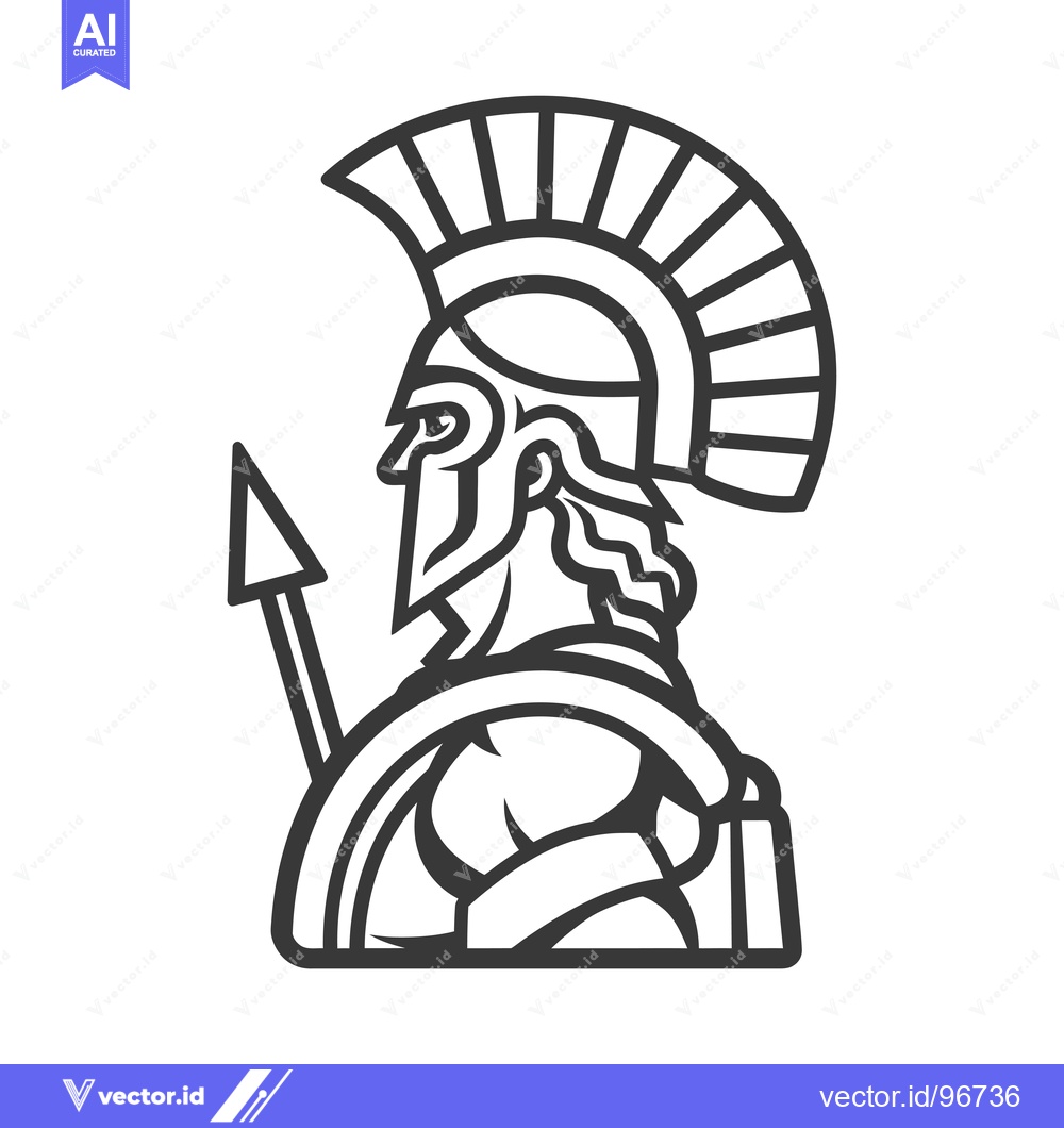 Premium Vector dari Side Profile of a Spartan Warrior with Helmet and Spear
