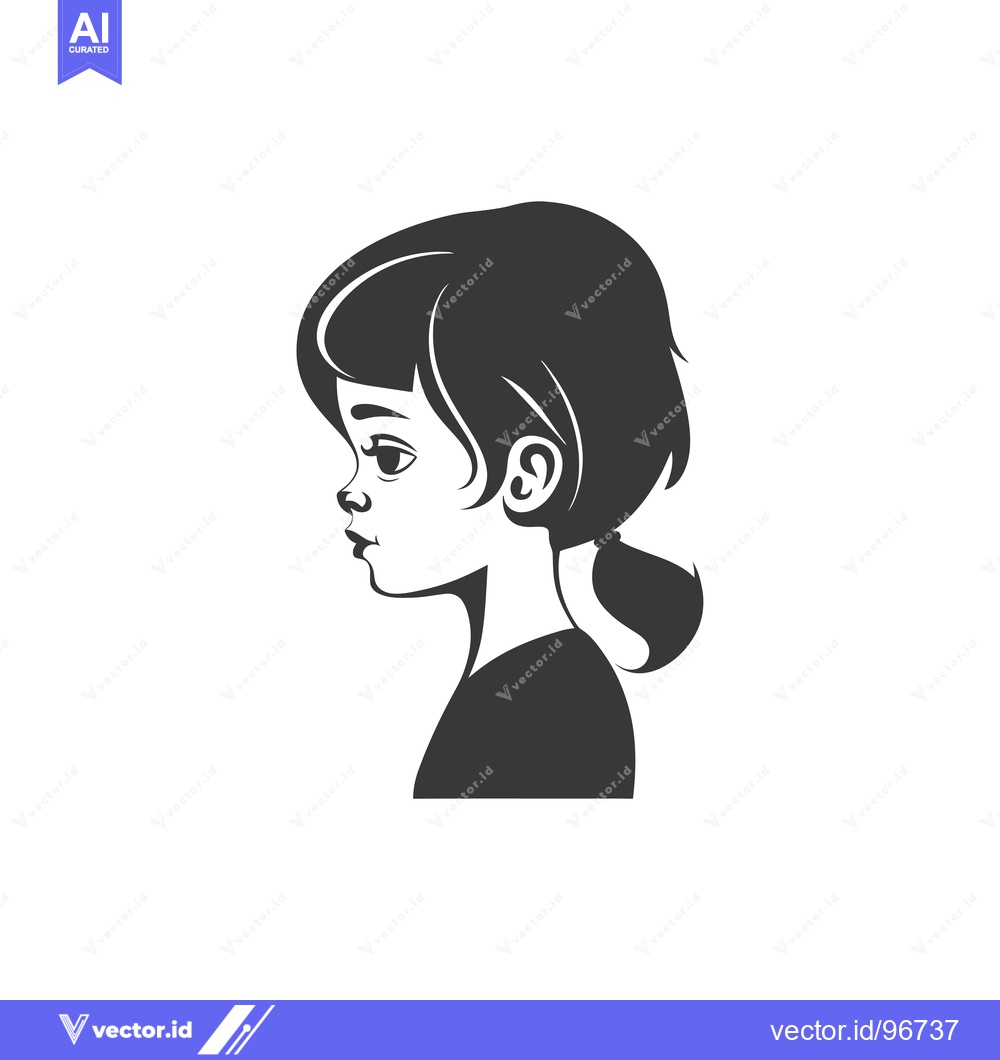 Premium Vector dari Side Profile of a Young Girl with Black Hair