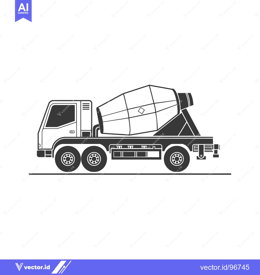 Premium Vector dari Side View of a Black and White Concrete Mixer Truck