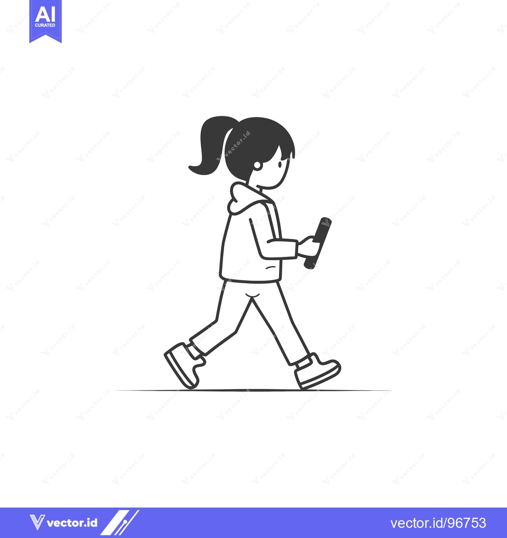 Premium Vector dari Side View of a Girl Walking with a Phone in Hand
