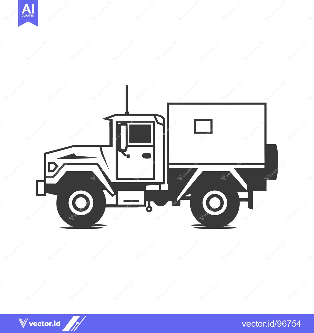 Premium Vector dari Side View of a Military Truck with a Cargo Bed