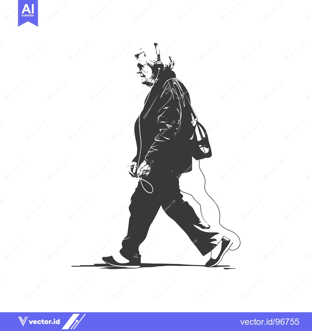 Premium Vector dari Side View of a Person Walking with Headphones and a Backpack