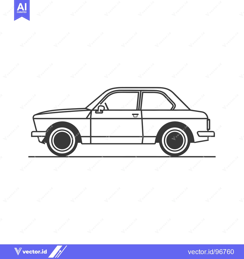 Premium Vector dari Side View Outline of a Vintage Compact Car