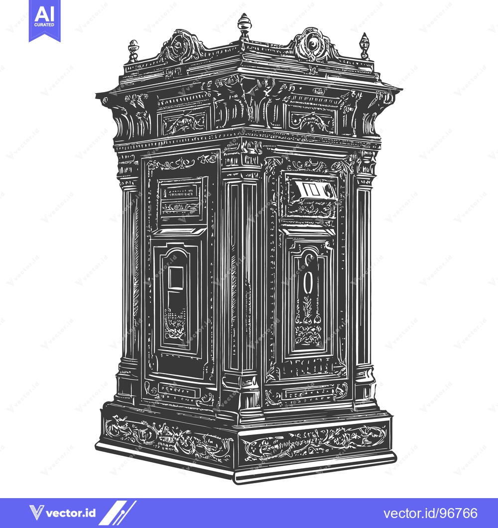 Premium Vector dari An ornate vintage letter box illustration in a detailed monochrome sty