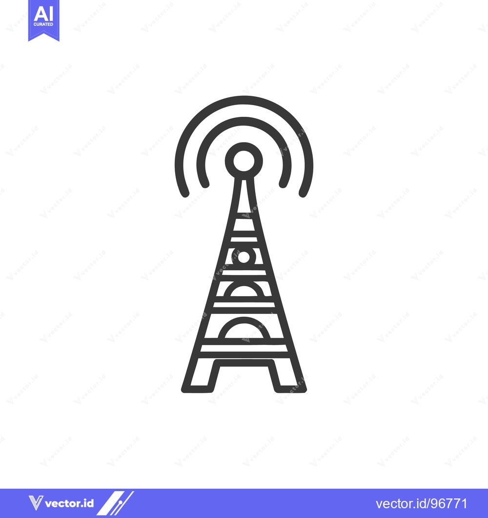 Premium Vector dari Minimalist Radio Tower Icon with Signal Waves in Black Outline