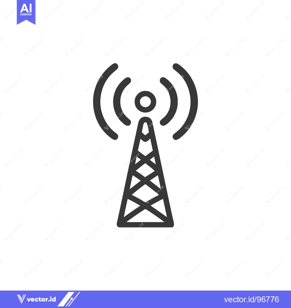 Premium Vector of Minimalist Radio Tower Icon with Signal Waves on White Background