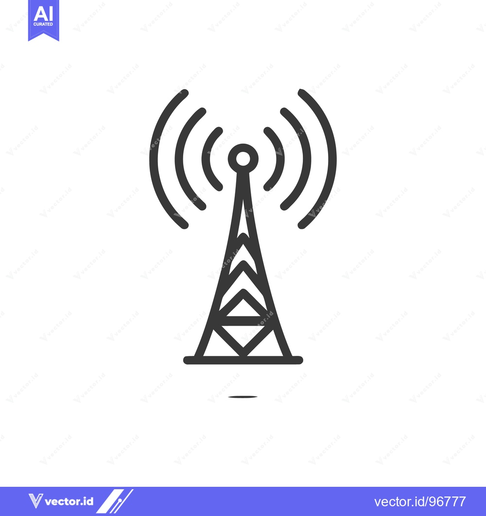 Premium Vector dari Minimalist Icon of a Radio Tower with Signal Waves, Isolated on White