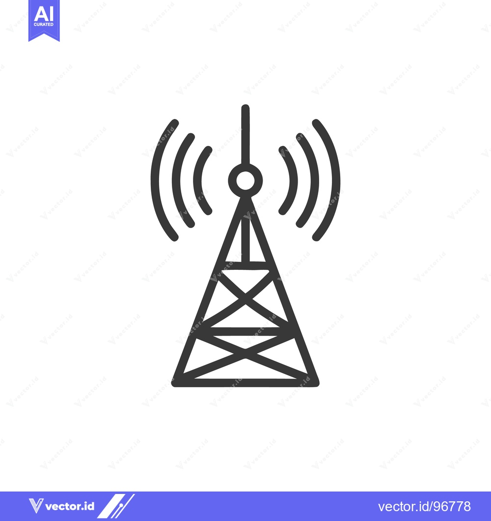 Premium Vector of Minimalist Radio Tower Icon with Signal Waves, Outline Style