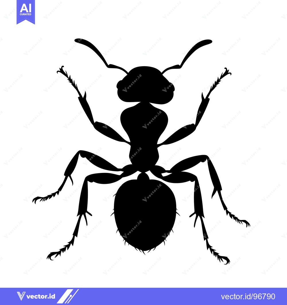 Premium Vector of Black Silhouette of an Ant with Six Legs and Antennae