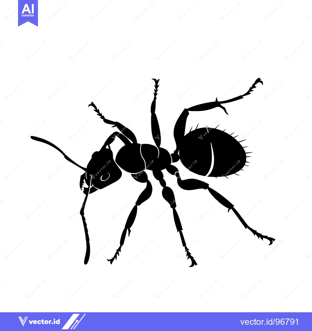 Premium Vector dari Black Silhouette of an Ant with Six Legs and Antennae