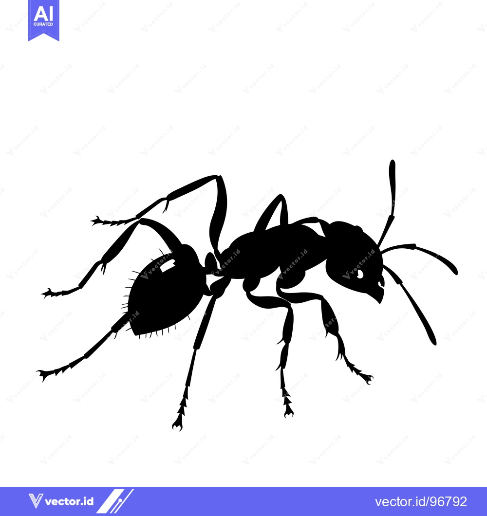 Premium Vector dari Black Silhouette of an Ant with Six Legs and Antennae