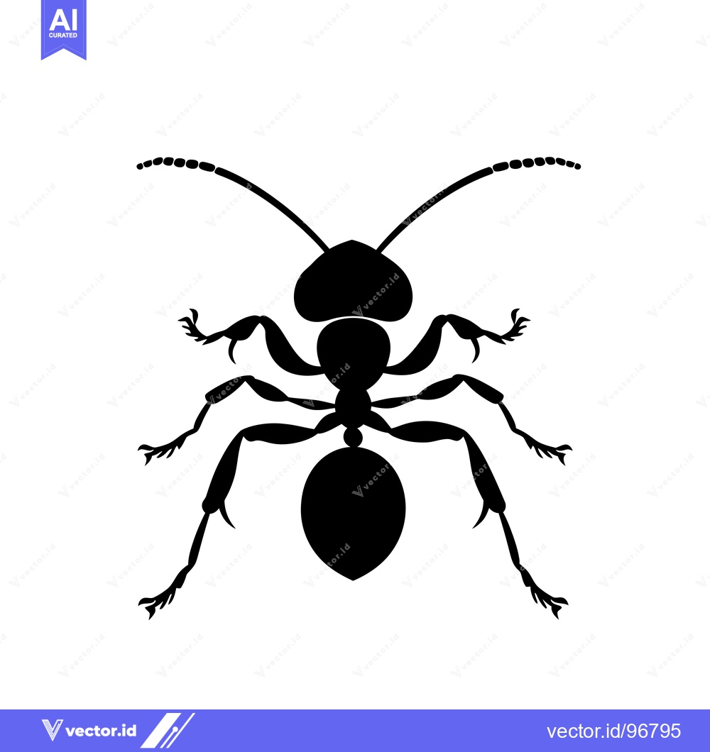 Premium Vector dari Black and white silhouette of an ant with six legs and antennae