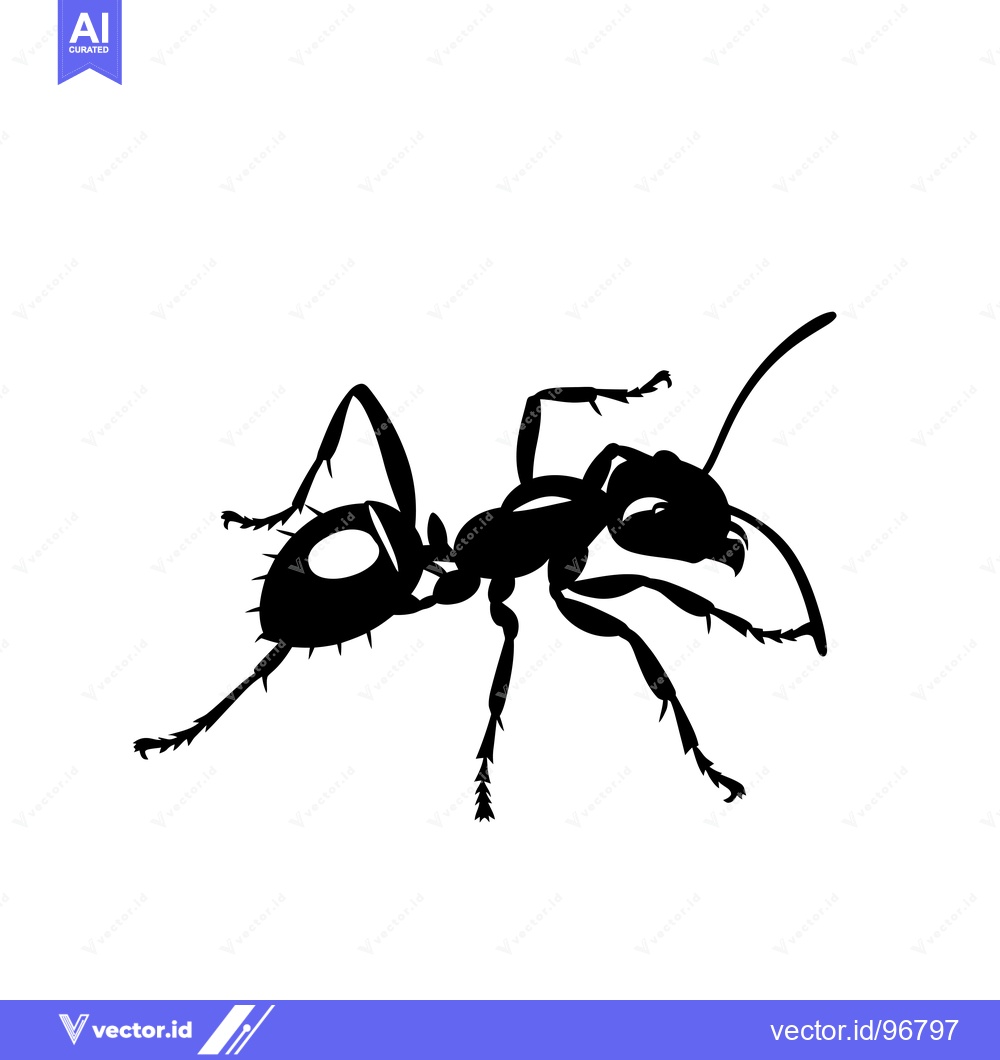 Premium Vector of Black Silhouette of an Ant with Spiky Legs and Antennae