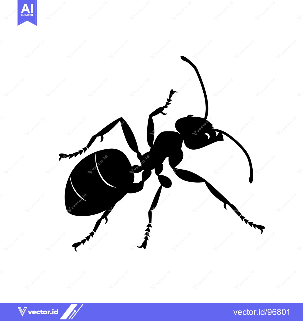 Premium Vector of Black Silhouette of an Ant with Six Legs and Antennae