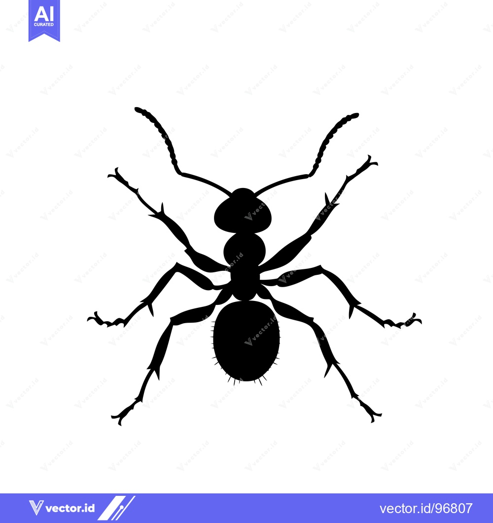 Premium Vector dari Black Silhouette of an Ant with Six Legs and Antennae