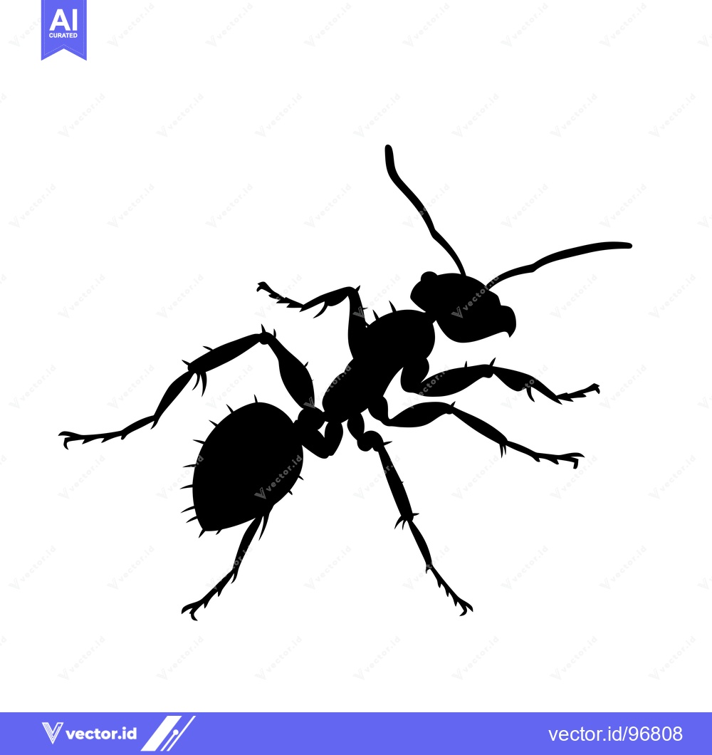 Premium Vector dari Black and White Silhouette of an Ant in a Walking Pose
