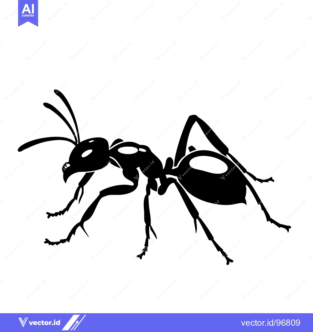 Premium Vector dari Black and White Silhouette of an Ant with Six Legs