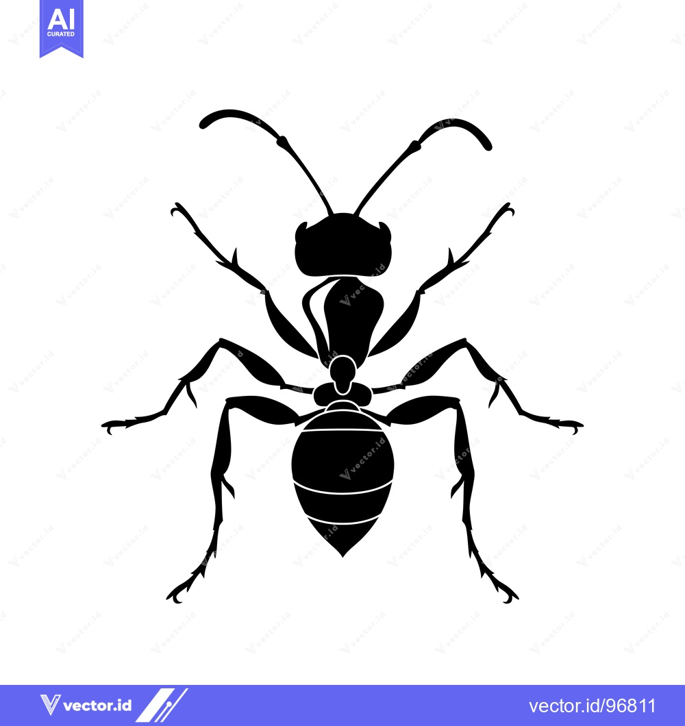 Premium Vector of Black Silhouette of an Ant with Six Legs and Antennae