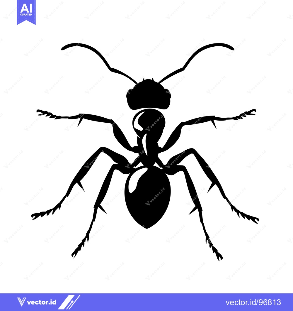 Premium Vector dari Black and White Silhouette of an Ant with Six Legs and Antennas