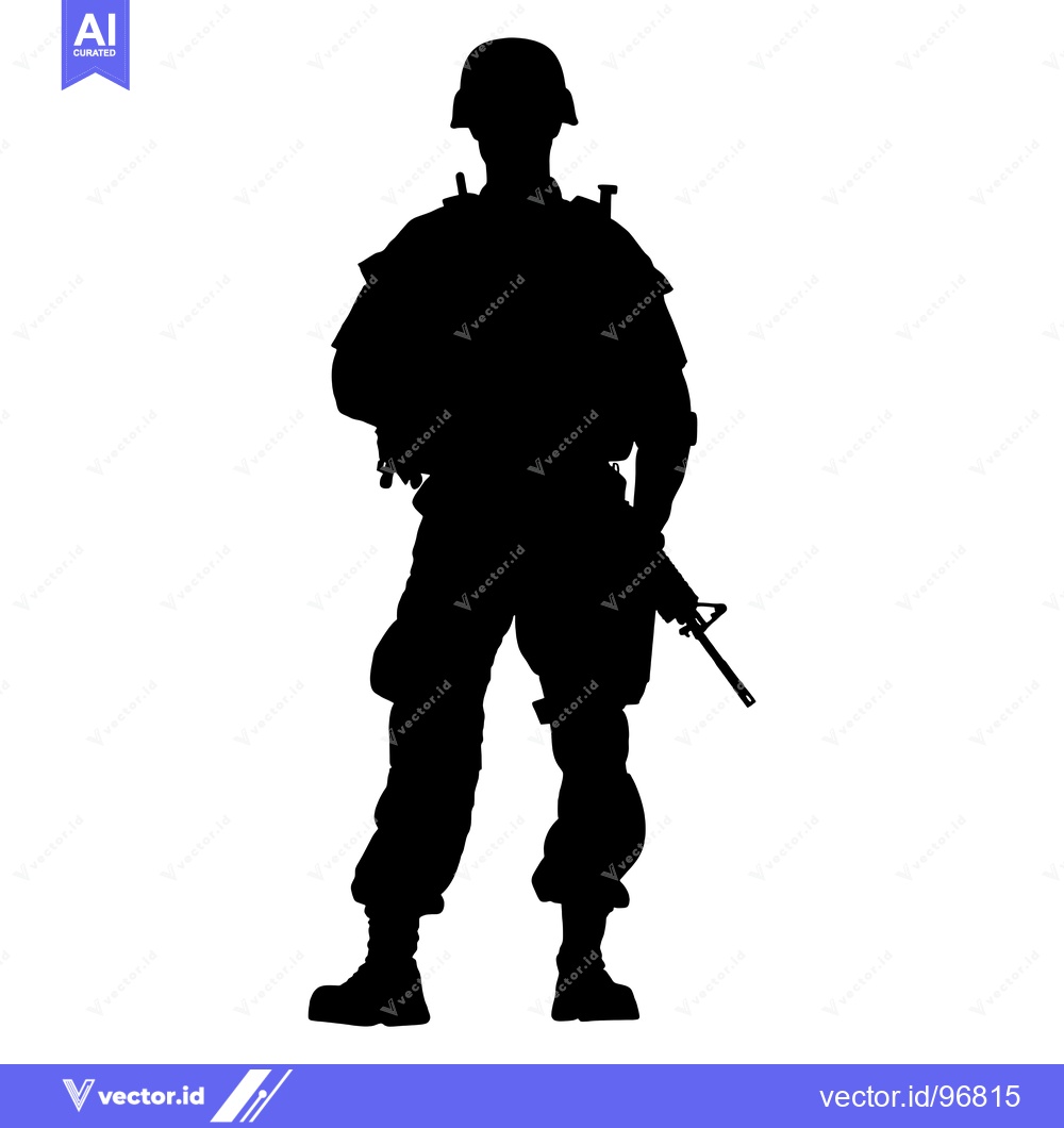Premium Vector of Silhouette of a Soldier in Full Gear with a Weapon
