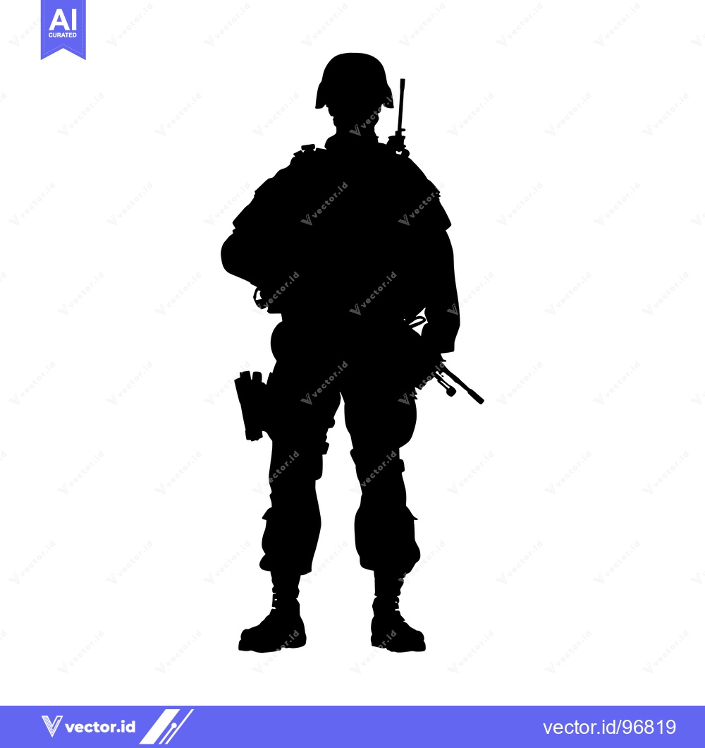 Premium Vector dari Silhouette of a Soldier Holding a Rifle and Radio