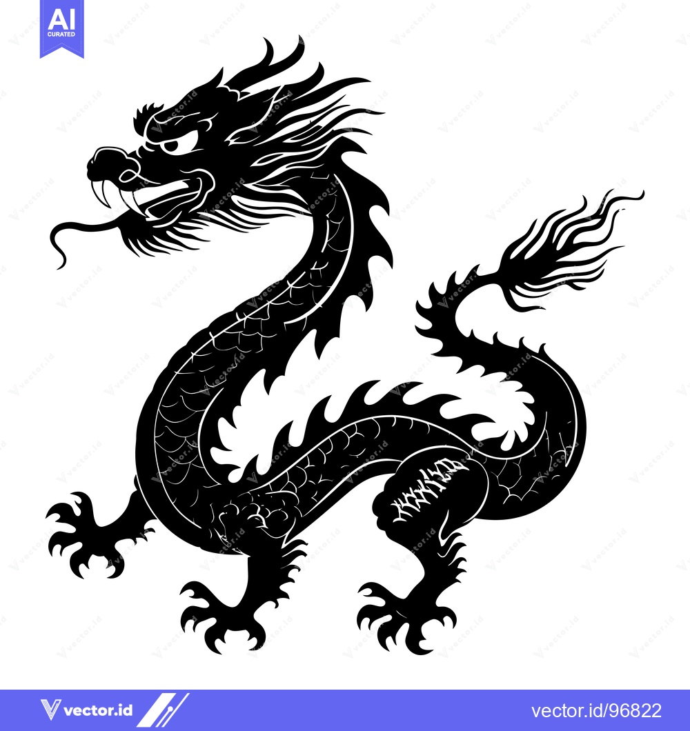Premium Vector of Black and White Silhouette of a Chinese Dragon with Claws and a Tail