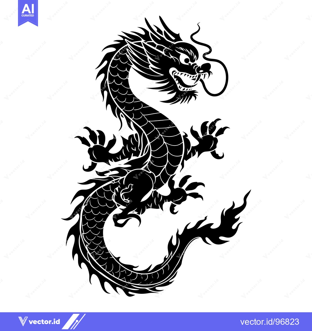 Premium Vector dari A Black and White Silhouette of a Chinese Dragon