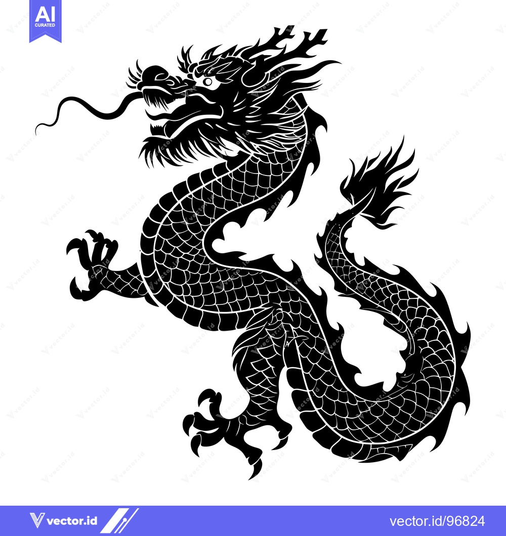Premium Vector of Black and White Silhouette of a Chinese Dragon
