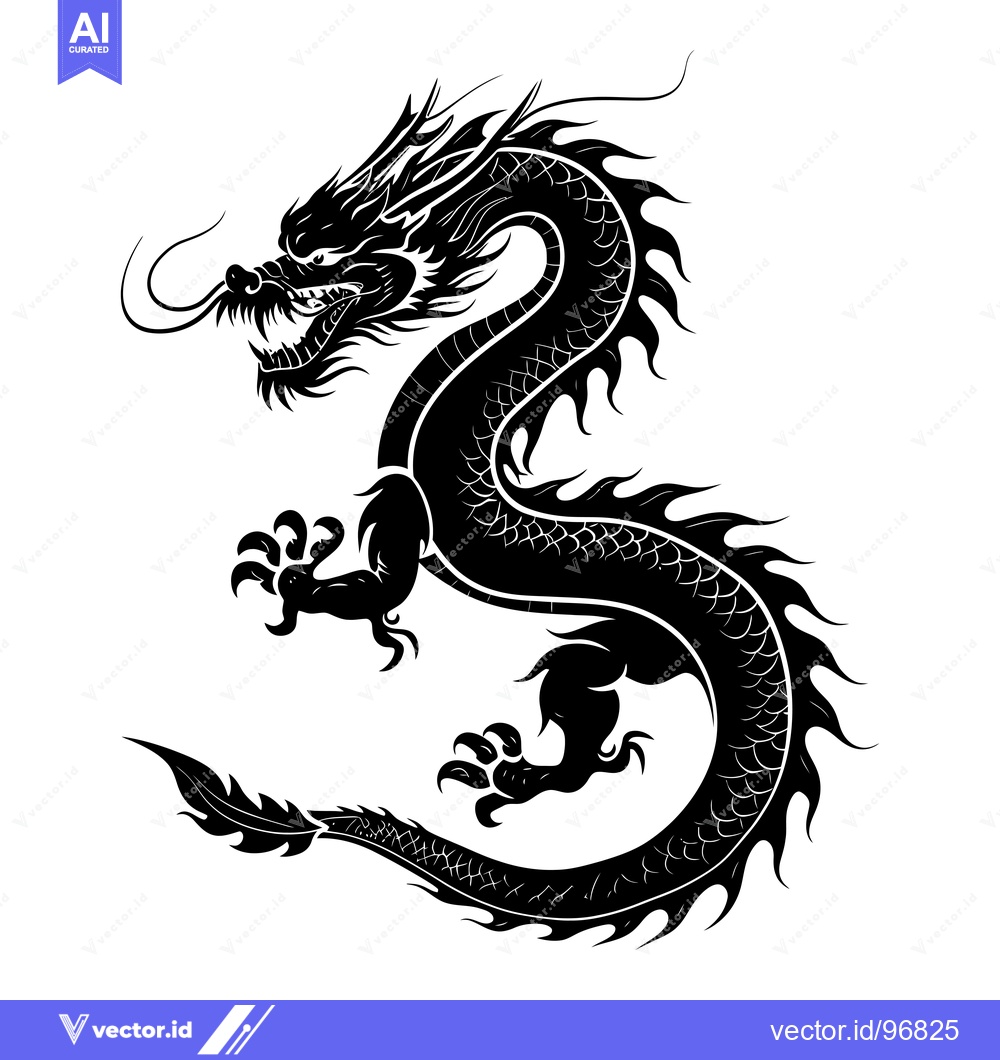 Premium Vector dari Black and White Silhouette of a Coiled Dragon